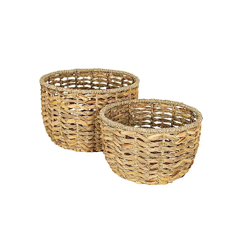 Baskets & Boxes>Kirklands Home Round Natural Woven Hyacinth Baskets, Set of 2 Tan