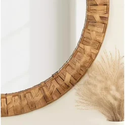 Kirklands Home Round Natural Woven Water Hyacinth Wall Mirror New