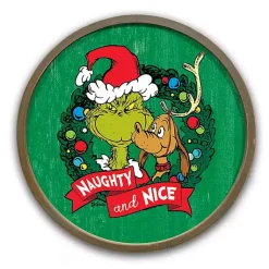 Christmas Art & Wall Decor>Kirklands Home Round Naughty and Nice Grinch Wall Plaque Green