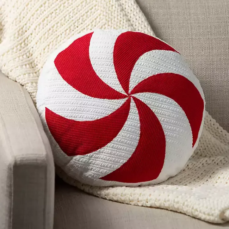 Christmas Pillows>Kirklands Home Round Peppermint Candy Christmas Pillow