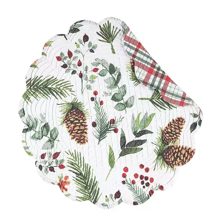 Christmas Dining & Entertaining>Kirklands Home Round Pinecone and Plaid Placemats, Set of 6