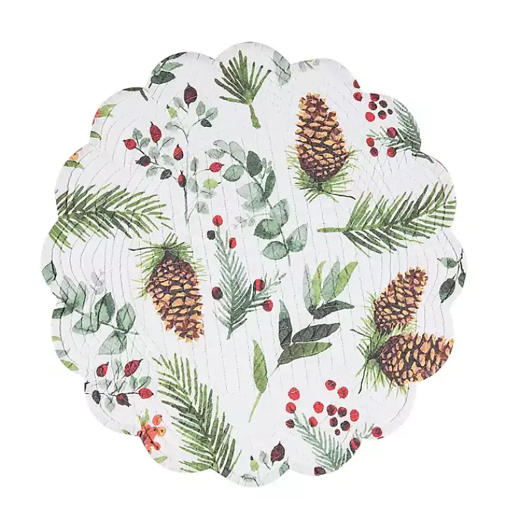 Christmas Dining & Entertaining>Kirklands Home Round Pinecone and Plaid Placemats, Set of 6
