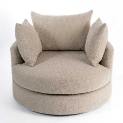 Kirklands Home Round Sand Boucle Swivel Accent Chair Tan New