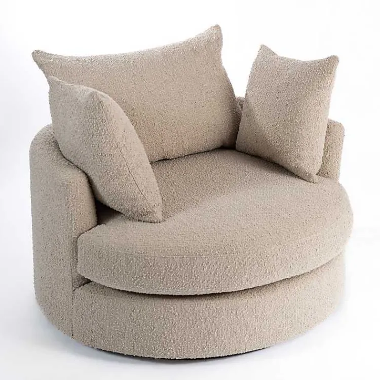 Kirklands Home Round Sand Boucle Swivel Accent Chair Tan New