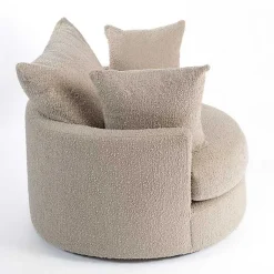 Kirklands Home Round Sand Boucle Swivel Accent Chair Tan New