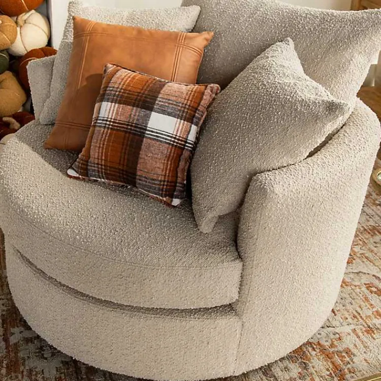 Kirklands Home Round Sand Boucle Swivel Accent Chair Tan New