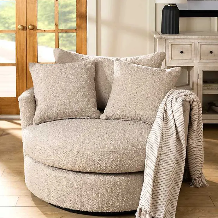 Kirklands Home Round Sand Boucle Swivel Accent Chair Tan New