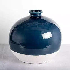 Vases>Kirklands Home Round Satin Stoneware Vase, 11 in. Blue