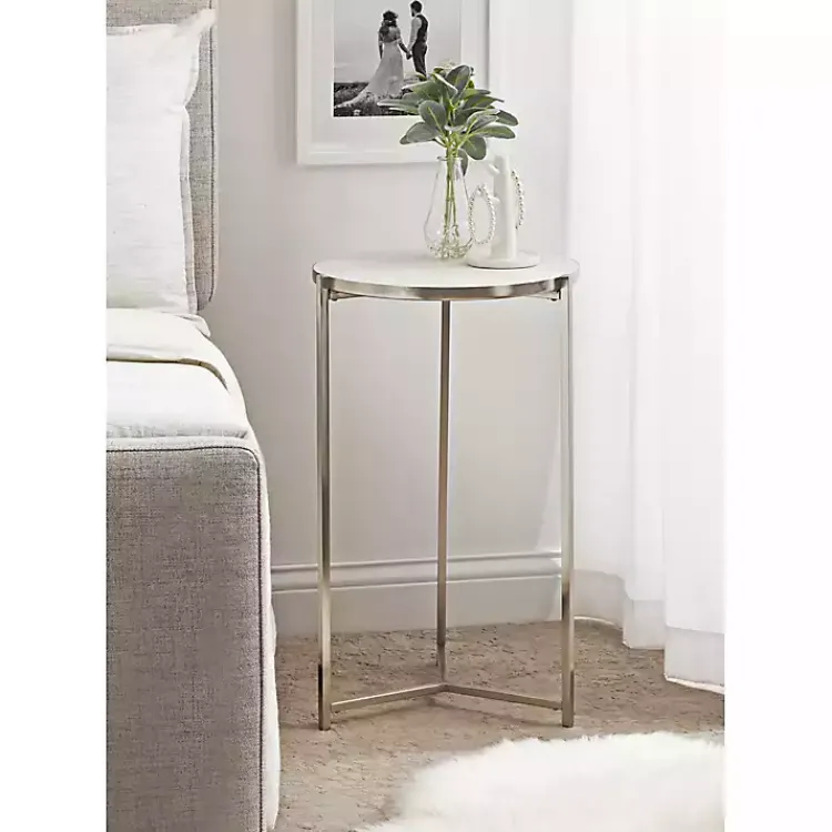 Kirklands Home Round Aguilar Accent Table Silver New