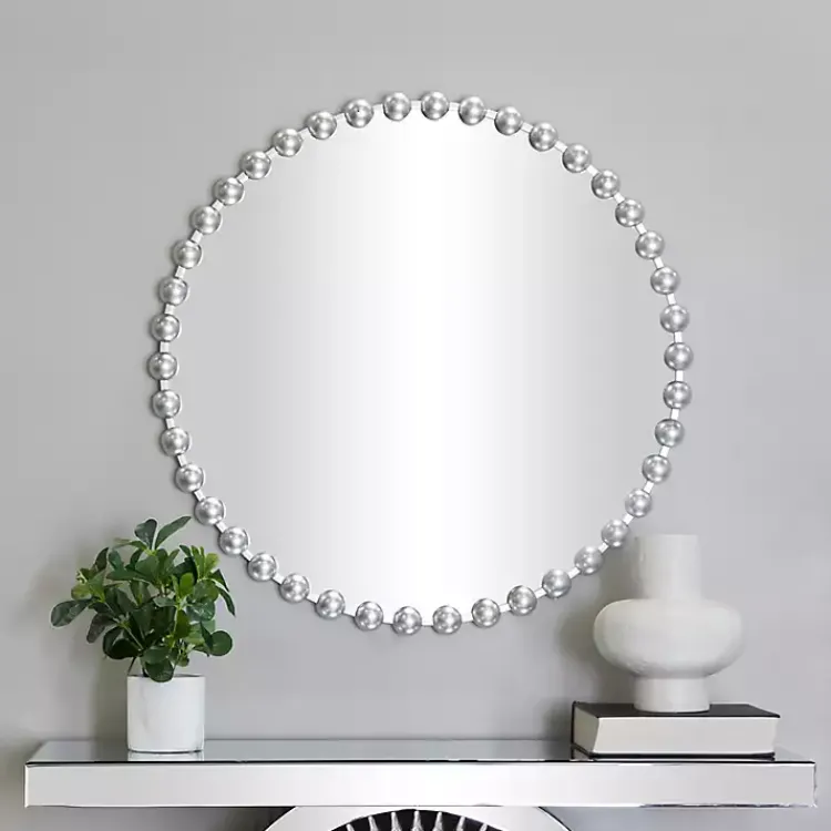 Kirklands Home Round Silver Beaded Wall Mirror Discount