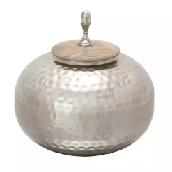 Decorative Bowls & Jars>Kirklands Home Round Jar with Mango Wood Lid Silver