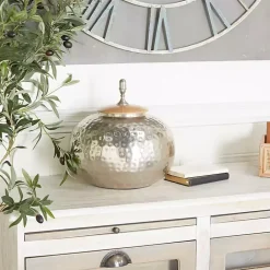 Decorative Bowls & Jars>Kirklands Home Round Jar with Mango Wood Lid Silver