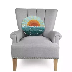 Pillows>Kirklands Home Round Sun Seascape Hooked Wool Pillow