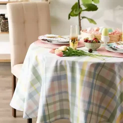 Kirklands Home Round Sweet Spring Plaid Tablecloth, 70 in. Multi Discount