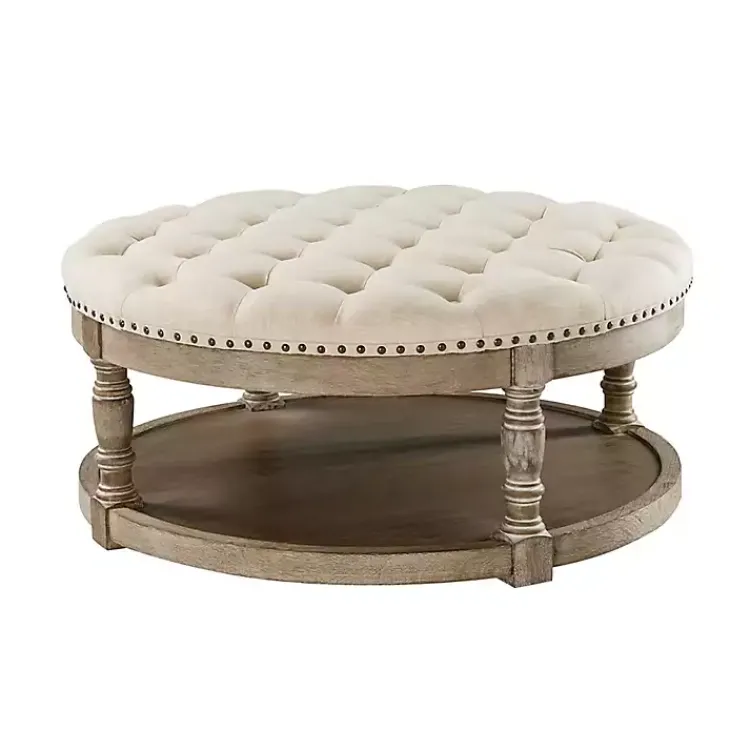 Kirklands Home Round Cepheus Tufted Ottoman Tan Outlet