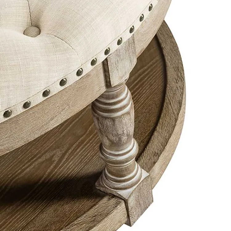 Kirklands Home Round Cepheus Tufted Ottoman Tan Outlet