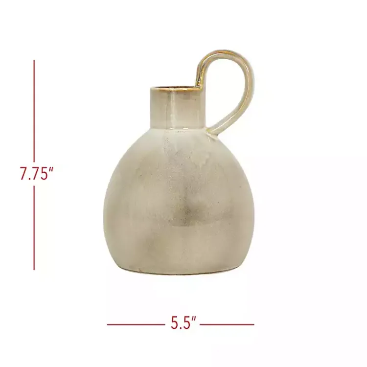 Vases>Kirklands Home Round Oversized Handle Jug Vase Tan