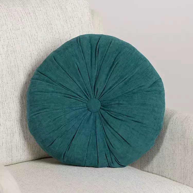 Pillows>Kirklands Home Round Teal Velvet Tufted Pillow Blue