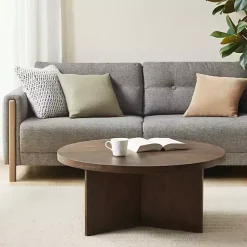 Kirklands Home Round Walnut Wood Starburst Coffee Table Brown
