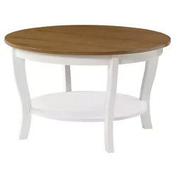Kirklands Home Round and Natural Curved Legs Coffee Table White Hot