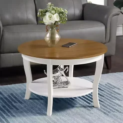 Kirklands Home Round and Natural Curved Legs Coffee Table White Hot