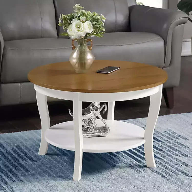 Kirklands Home Round and Natural Curved Legs Coffee Table White Hot