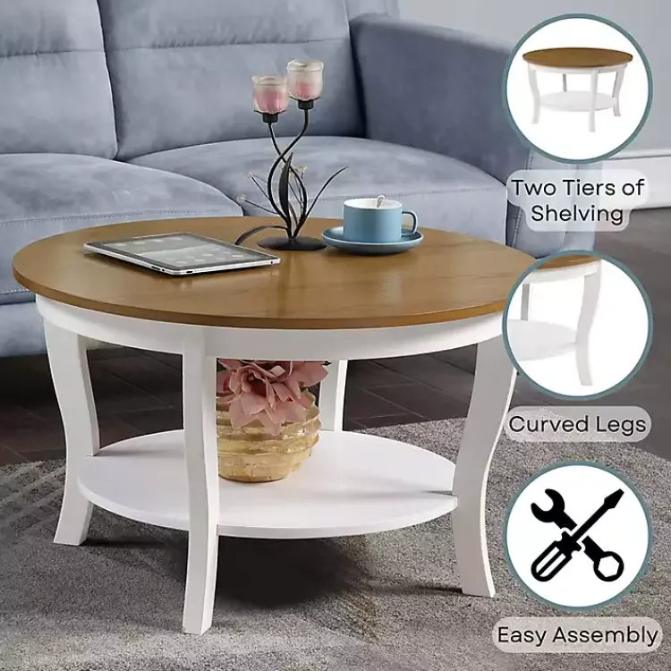 Kirklands Home Round and Natural Curved Legs Coffee Table White Hot