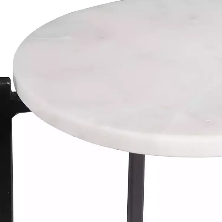 Kirklands Home Round White Marble Accent Tables, Set of 2 Black Outlet