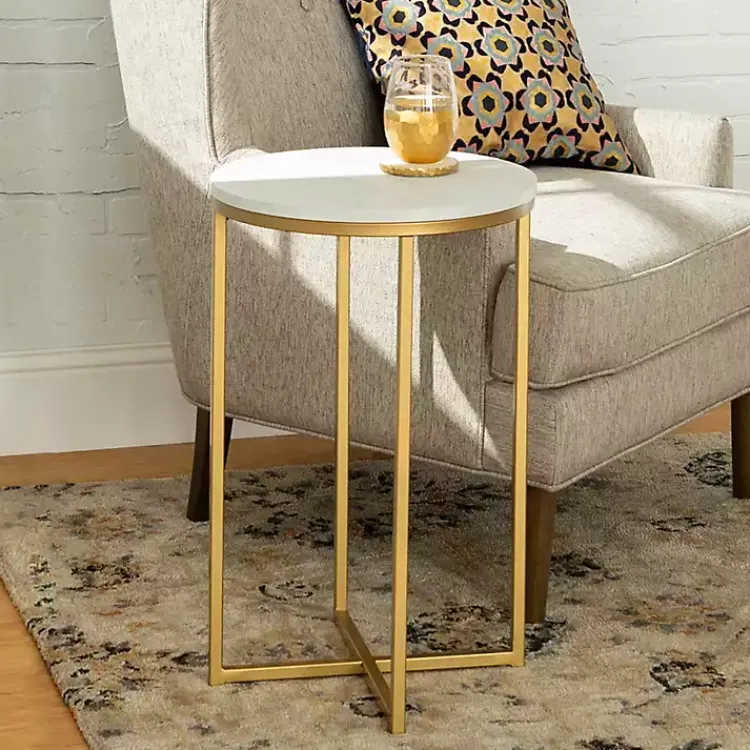 Kirklands Home Round Marble and Gold Accent Table White Clearance