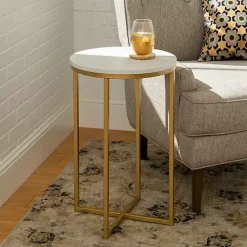 Kirklands Home Round Marble and Gold Accent Table White Clearance