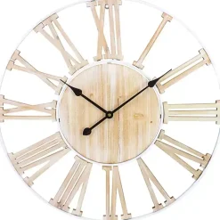 Kirklands Home Round White Metal and Wood Wall Clock Best