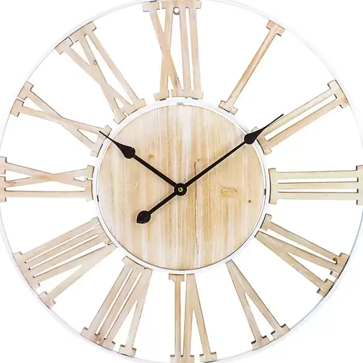 Kirklands Home Round White Metal and Wood Wall Clock Best