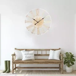 Kirklands Home Round White Metal and Wood Wall Clock Best