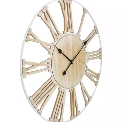 Kirklands Home Round White Metal and Wood Wall Clock Best