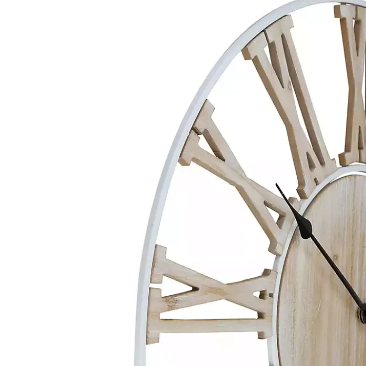 Kirklands Home Round White Metal and Wood Wall Clock Best