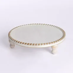 Decorative Accents>Kirklands Home Round Wood Beaded Riser, 13 in. White
