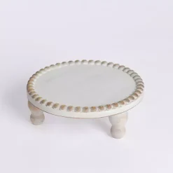Decorative Accents>Kirklands Home Round Wood Beaded Riser, 9 in. White