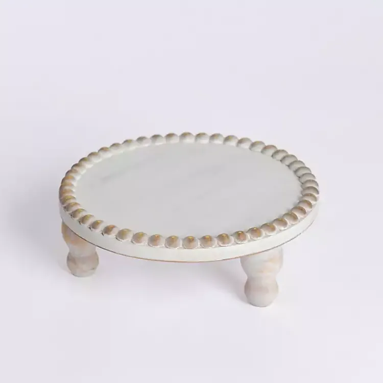 Decorative Accents>Kirklands Home Round Wood Beaded Riser, 9 in. White