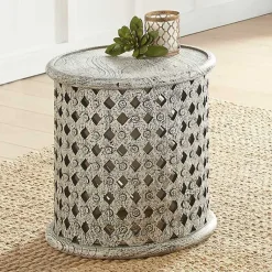 Kirklands Home Round White Wood Lattice Accent Table Best