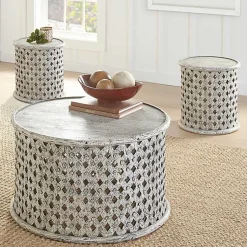 Kirklands Home Round White Wood Lattice Accent Table Best