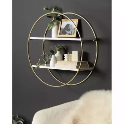 Kirklands Home Round White Wood Sequoia Wall Shelf Outlet