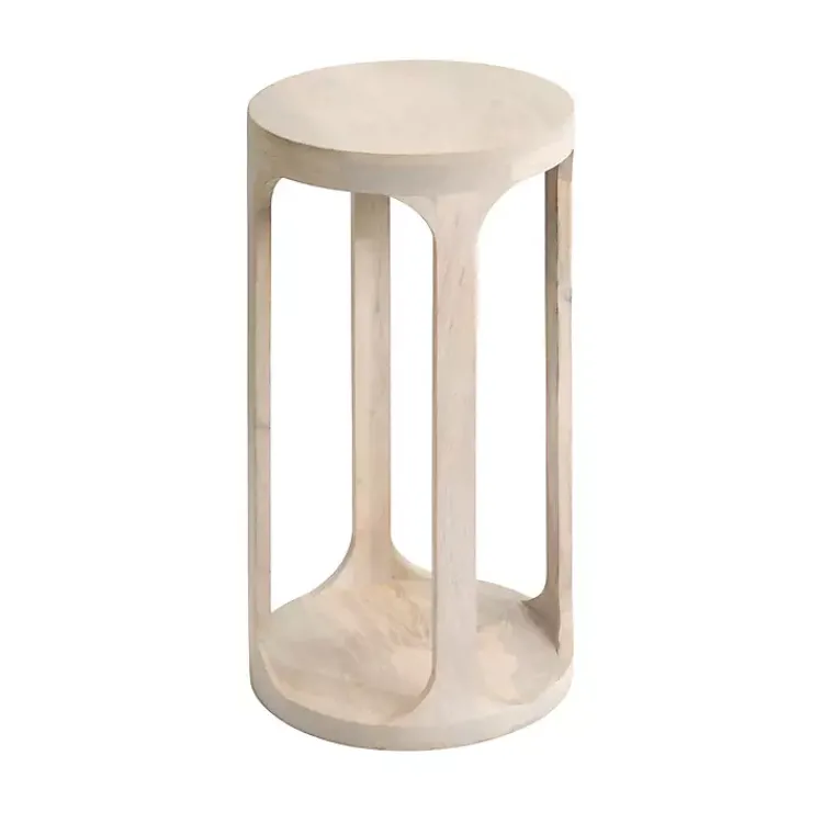 Kirklands Home Round washed Wood Dani Accent Table White Clearance