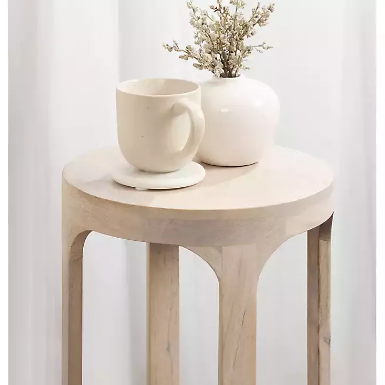 Kirklands Home Round washed Wood Dani Accent Table White Clearance