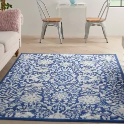 Kirklands Home Royal Blue Floral Motif Area Rug, 5x7 Outlet