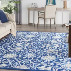 Kirklands Home Royal Blue Floral Motif Area Rug, 8x10 Clearance