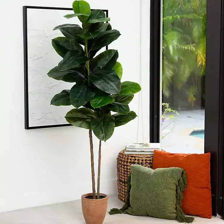 Trees & Topiaries>Kirklands Home Rubberwood Tree in Planter, 6 ft.