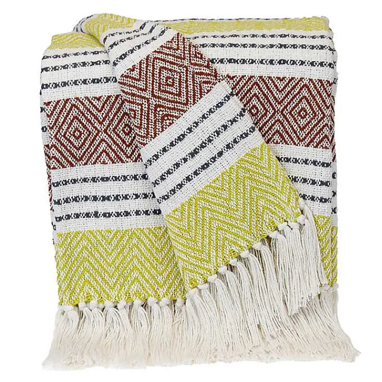 Blankets & Throws>Kirklands Home Rust and Neon Herringbone Multi Striped Throw Red