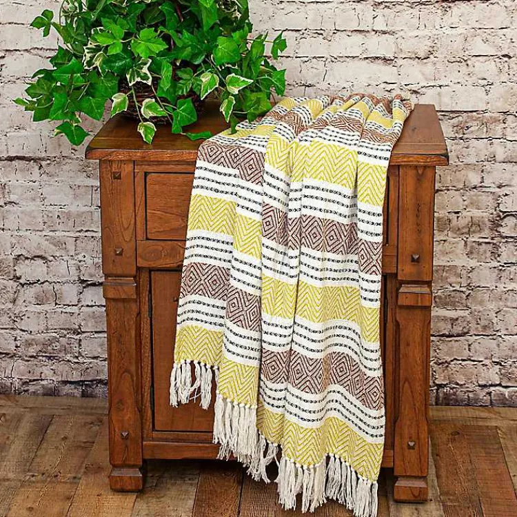 Blankets & Throws>Kirklands Home Rust and Neon Herringbone Multi Striped Throw Red