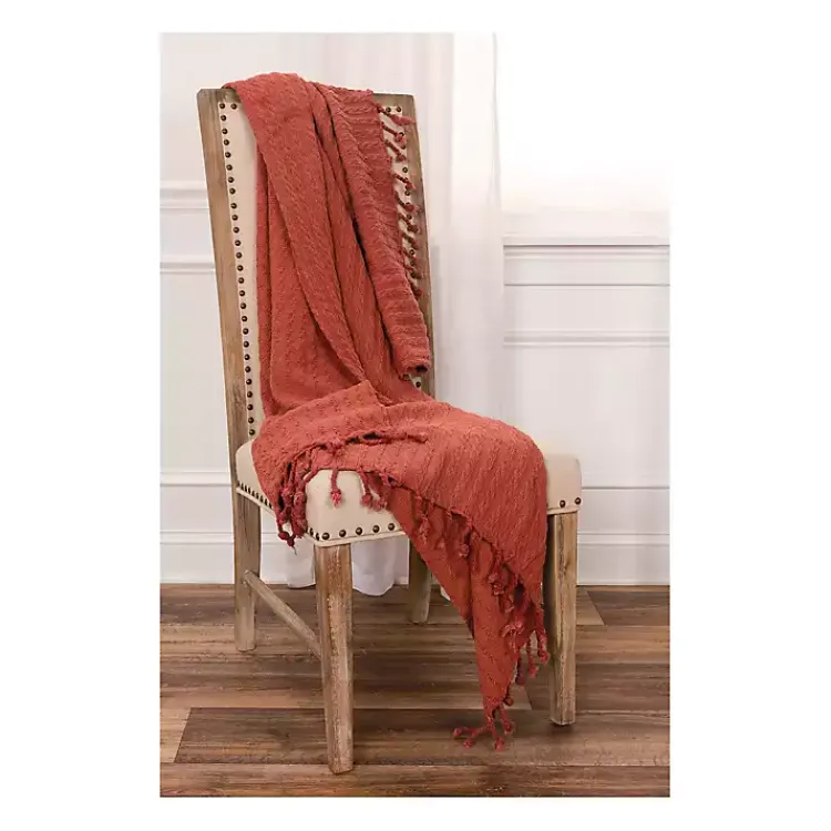 Blankets & Throws>Kirklands Home Rust Cable Knit Tassel Throw Orange