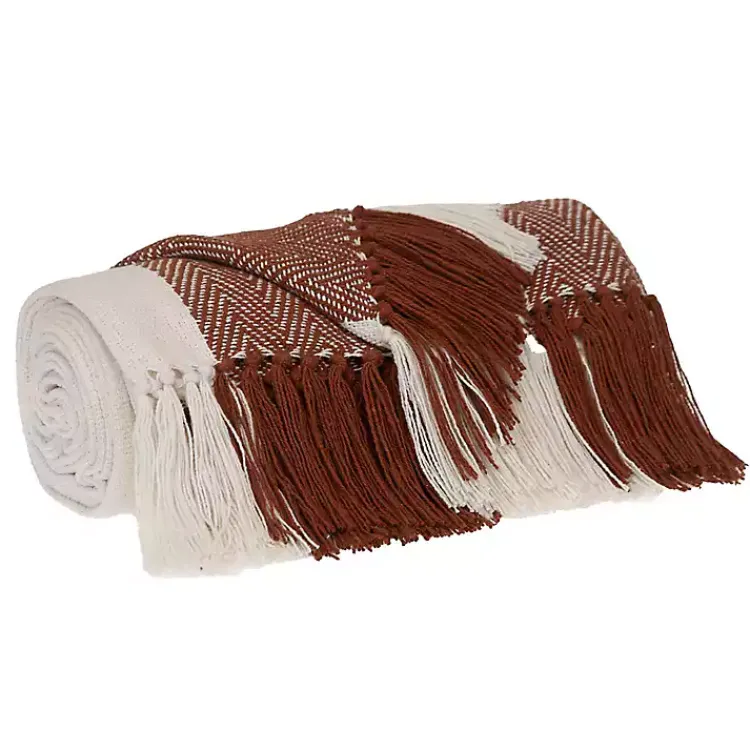 Blankets & Throws>Kirklands Home Rust Chalet Striped Fringe Throw